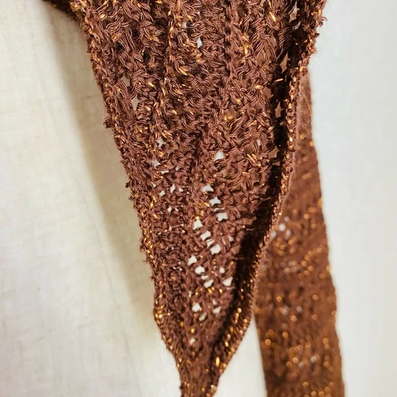 Tie-Front Sweater-Knit Bolero Top Y2K 90s Brown Metallic - Picture 2 of 11